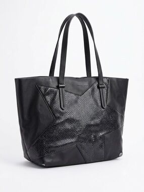 KENDALL + KYLIE Black Faux Leather Star Pattern Tote Bag